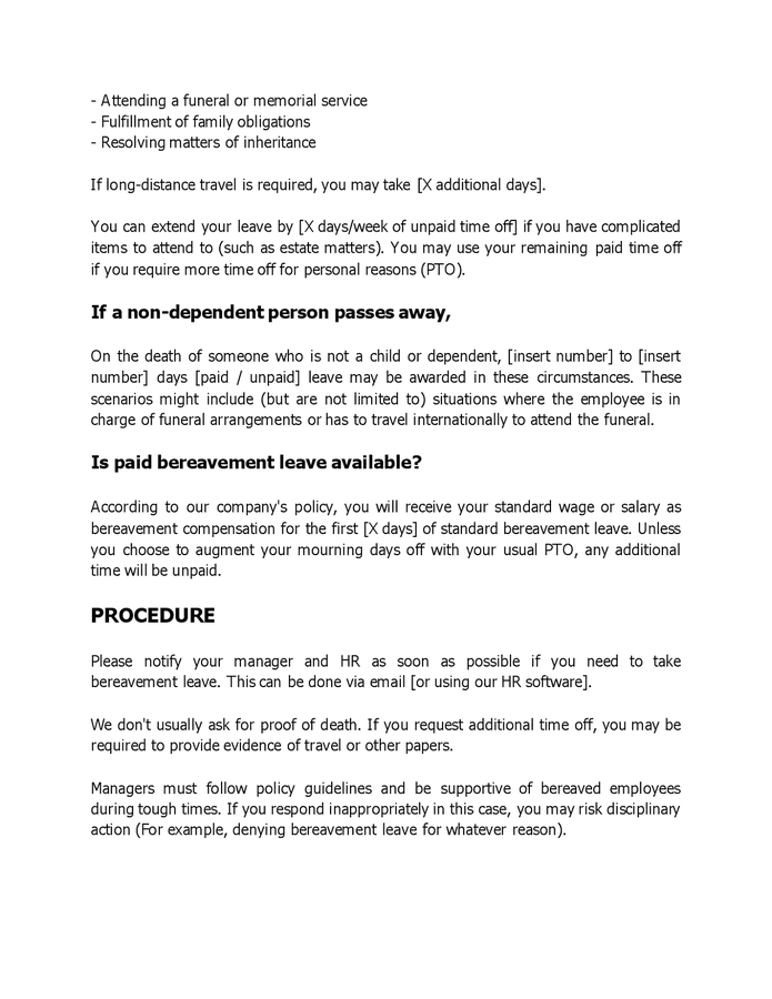 Bereavement policy in Word and Pdf formats page 2 of 3