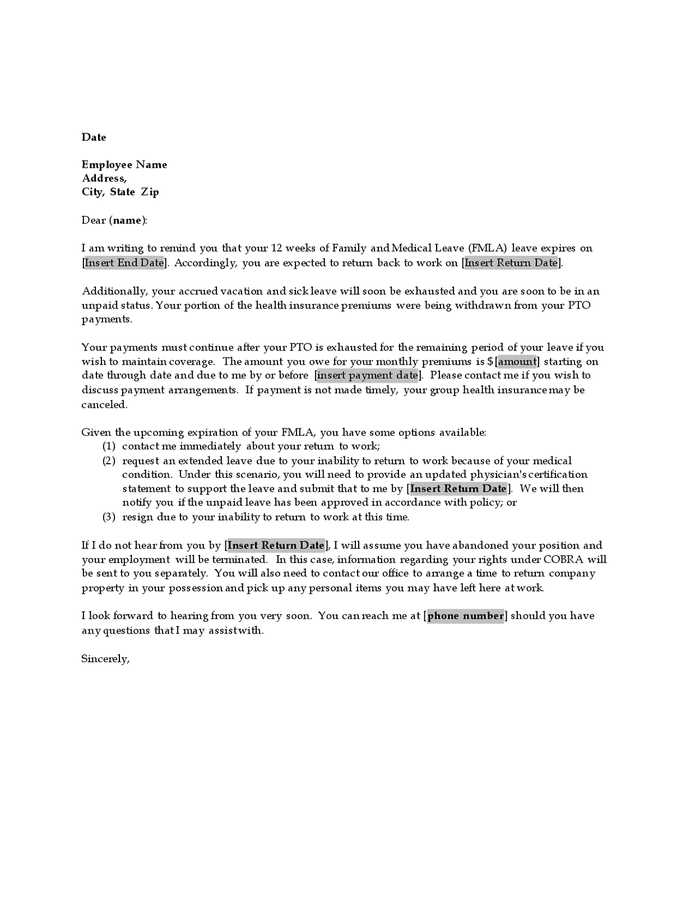 Fmla Exhaustion Letter Template