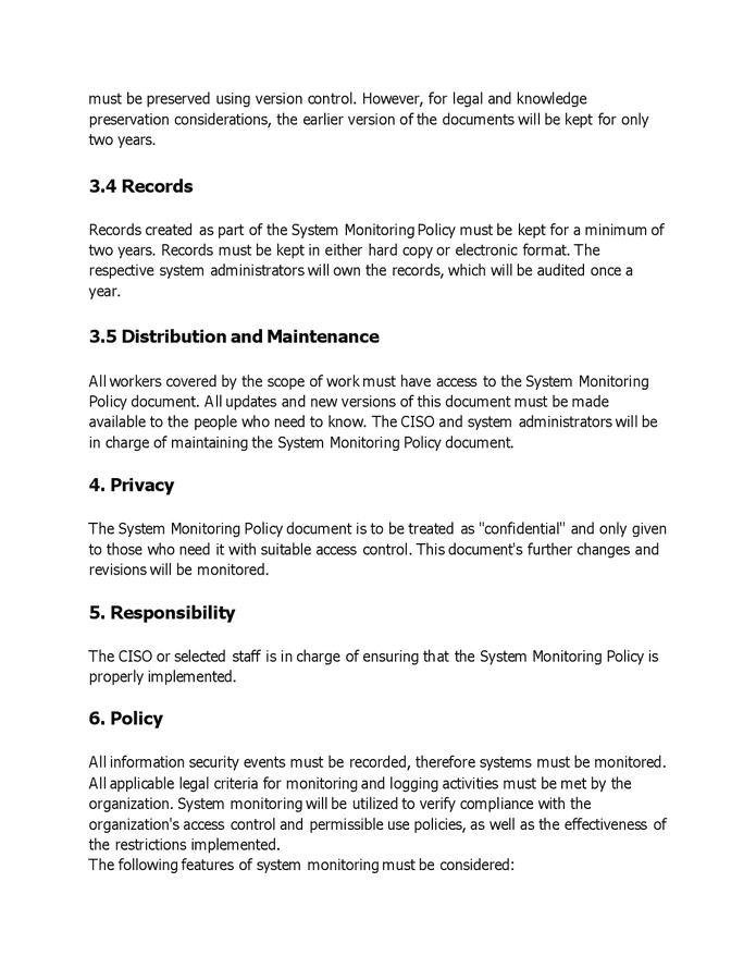 System monitoring policy in Word and Pdf formats page 2 of 3