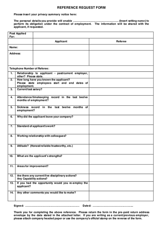 Reference request form in Word and Pdf formats