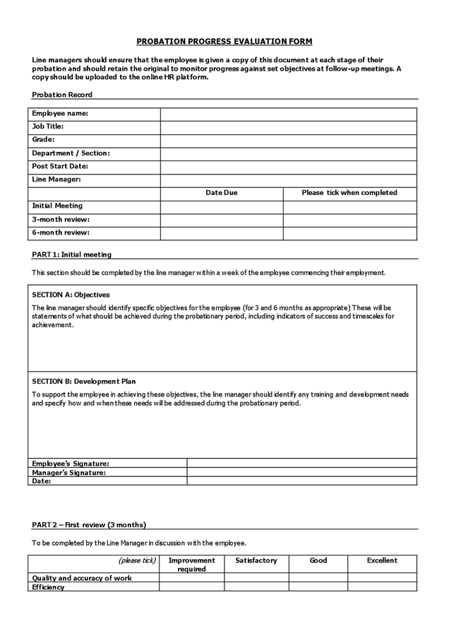 Probation progress evaluation form in Word and Pdf formats