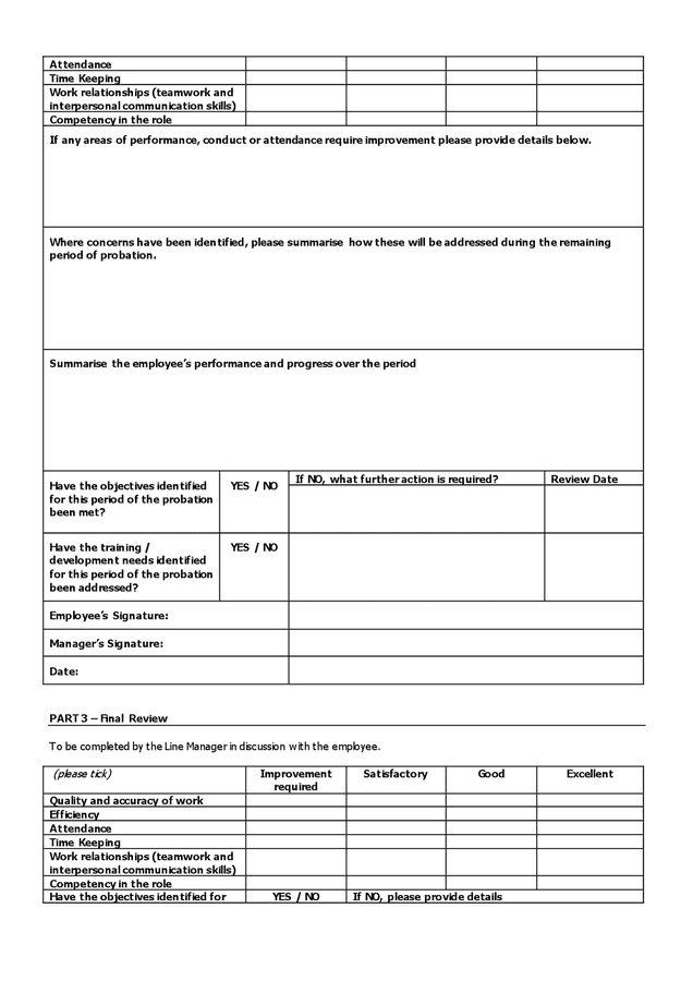 Probation progress evaluation form in Word and Pdf formats - page 2 of 3