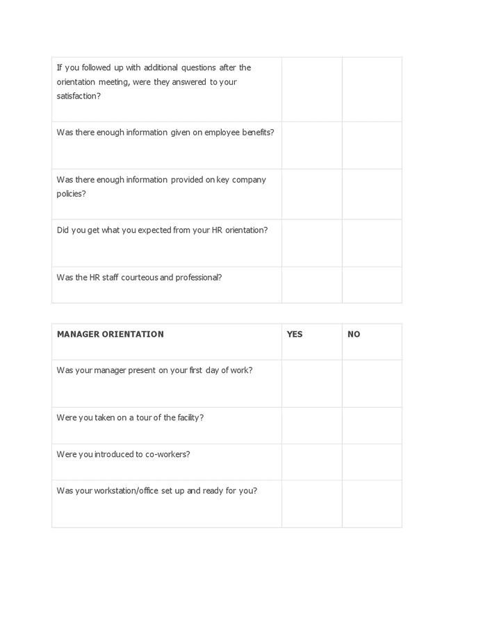 New hire orientation feedback form in Word and Pdf formats - page 2 of 4