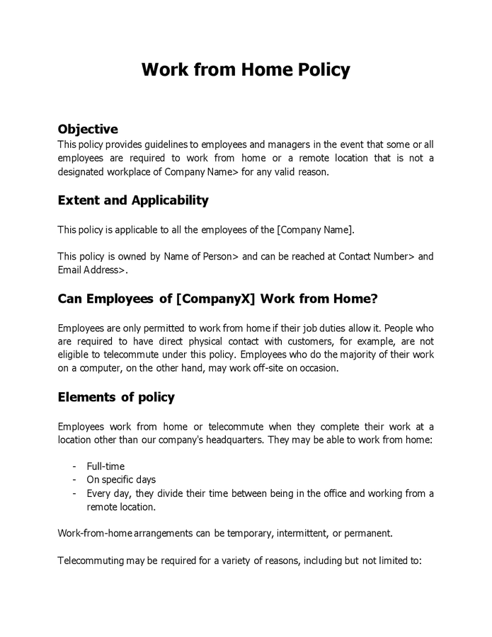 Work from home policy in Word and Pdf formats