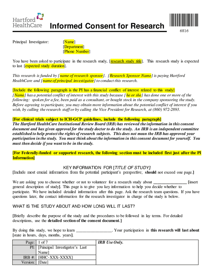 Informed Consent For Research Sample In Word And Pdf Formats