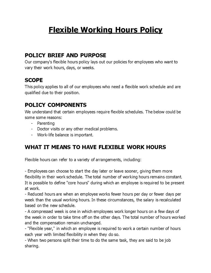 Flexible Working Hours Policy In Word And Pdf Formats