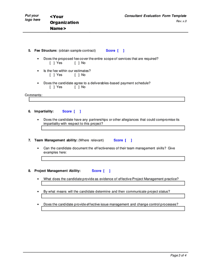 Consultant evaluation form in Word and Pdf formats - page 3 of 4