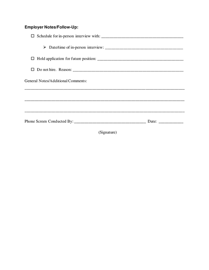 Applicant screening form telephone in Word and Pdf formats page 3 of 3