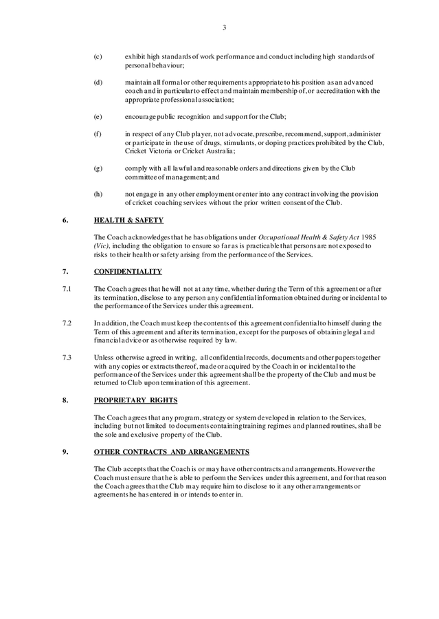 Coach contract - cricket club in Word and Pdf formats - page 3 of 7