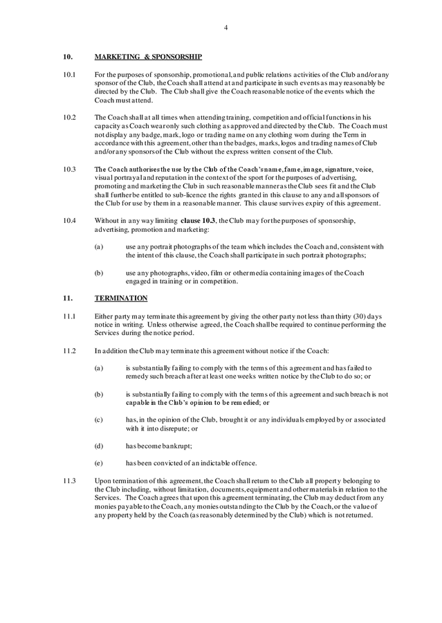 Coach contract cricket club in Word and Pdf formats page 4 of 7