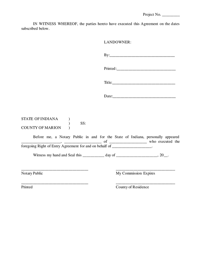 Right of entry agreement (Indiana) in Word and Pdf formats - page 3 of 6