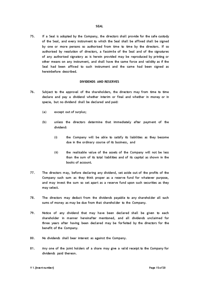 Articles of association template in Word and Pdf formats - page 15 of 20