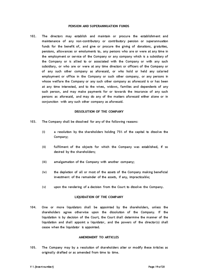 Articles Of Association Template In Word And Pdf Formats Page 19 Of 20