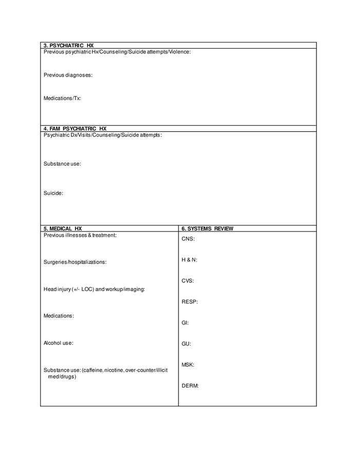 Psychiatric assessment form in Word and Pdf formats - page 2 of 4