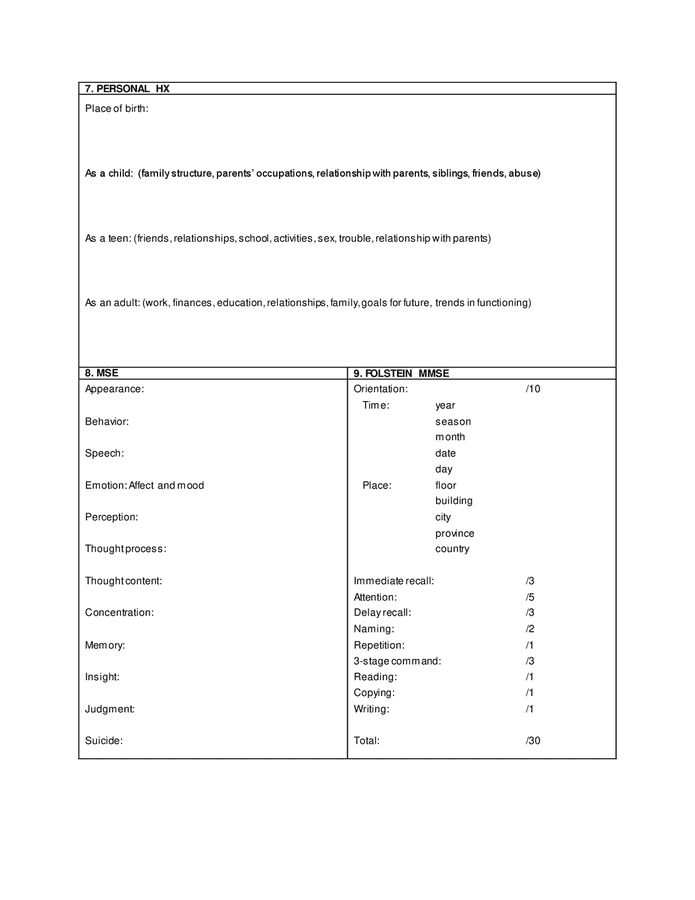 Psychiatric assessment form in Word and Pdf formats - page 3 of 4