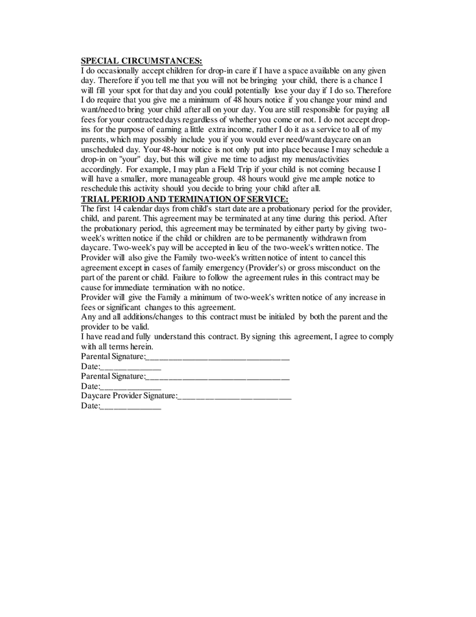 Home daycare contract in Word and Pdf formats - page 6 of 6