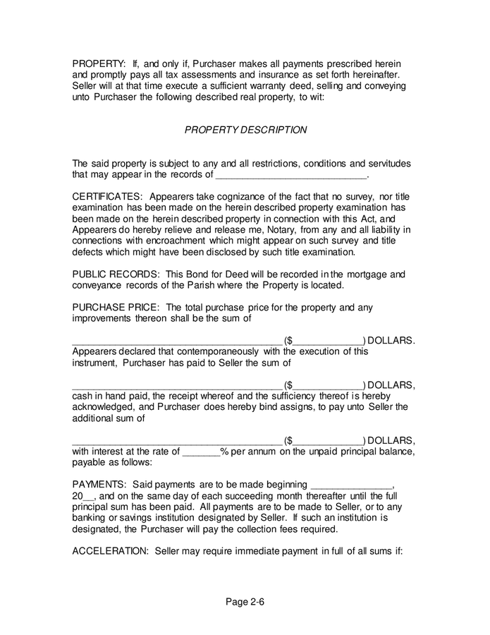 Bond for deed (Louisiana) in Word and Pdf formats - page 2 of 6