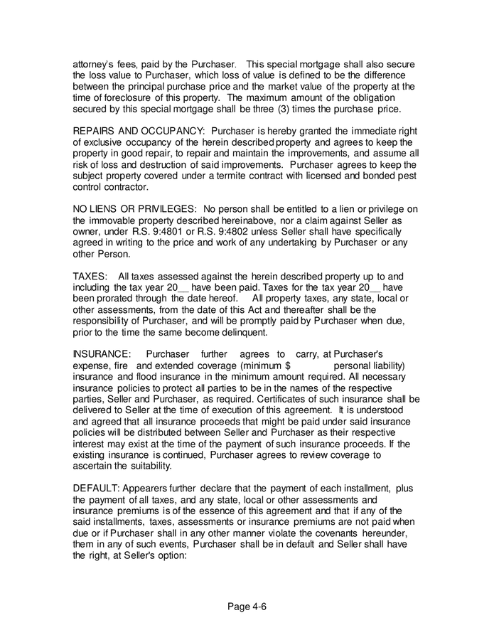 Bond for deed (Louisiana) in Word and Pdf formats page 4 of 6