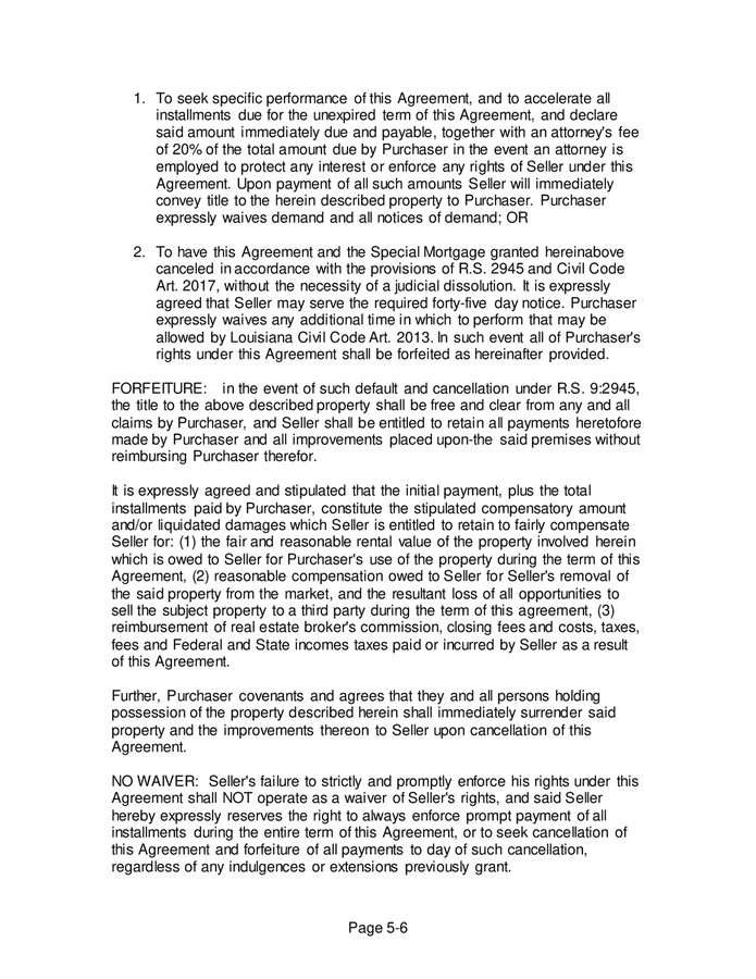 Bond for deed (Louisiana) in Word and Pdf formats page 5 of 6