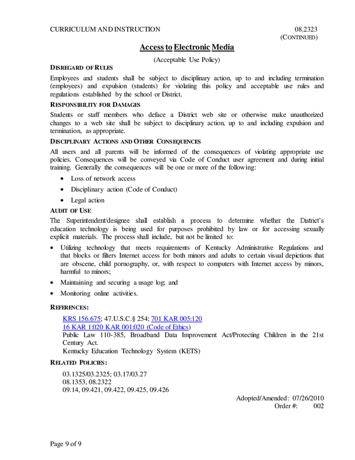 Electronic media acceptable use policy in Word and Pdf formats - page 9 ...
