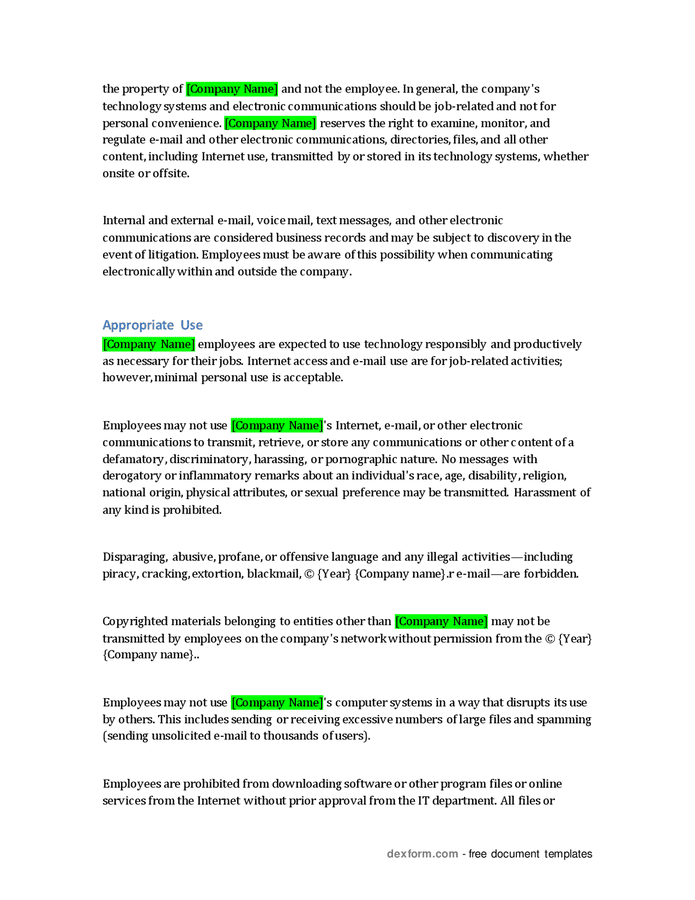 Computer, email, and usage policy in Word and Pdf formats