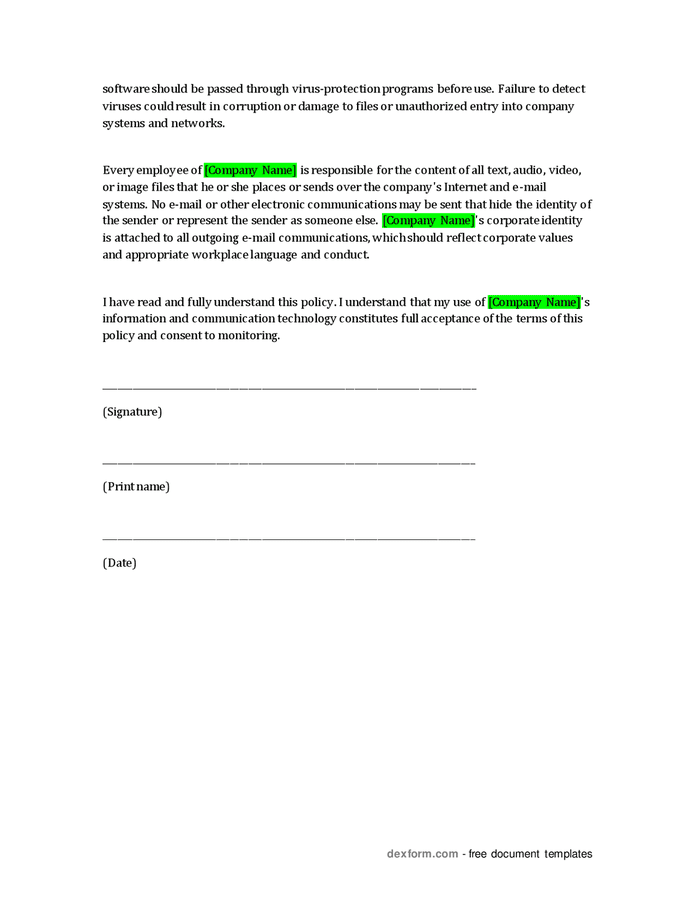 Computer, e-mail, and Internet usage policy in Word and Pdf formats ...