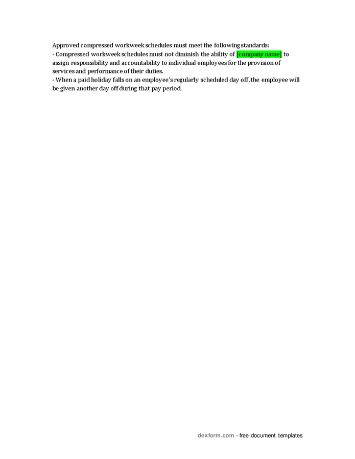 Flexible schedule compressed workweek policy in Word and Pdf formats ...