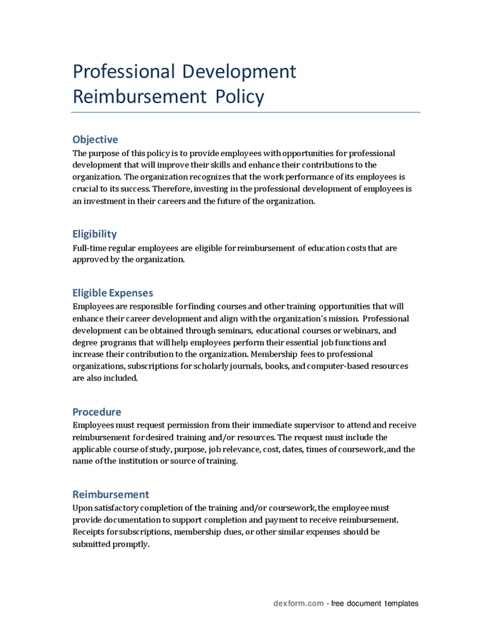 Professional development reimbursement policy in Word and Pdf formats