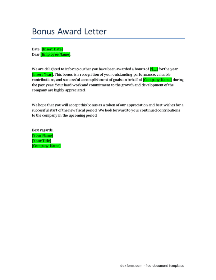 Bonus Award Letter In Word And Pdf Formats