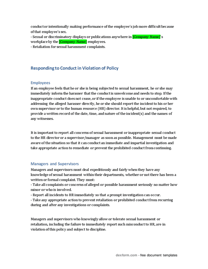 Sexual Harassment Policy In Word And Pdf Formats Page 2 Of 4