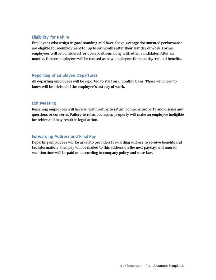 Resignation policy in Word and Pdf formats - page 2 of 2