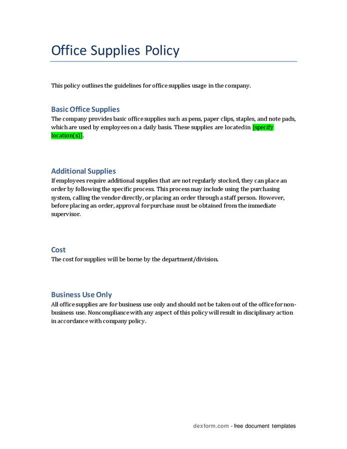 Office supplies policy in Word and Pdf formats