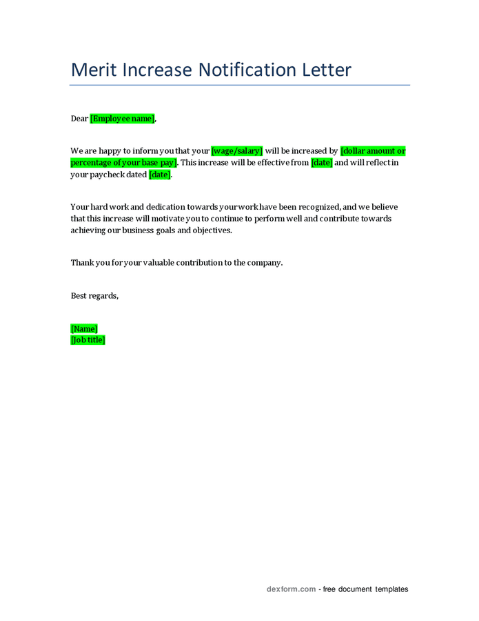 Merit Increase Notification Letter In Word And Pdf Formats
