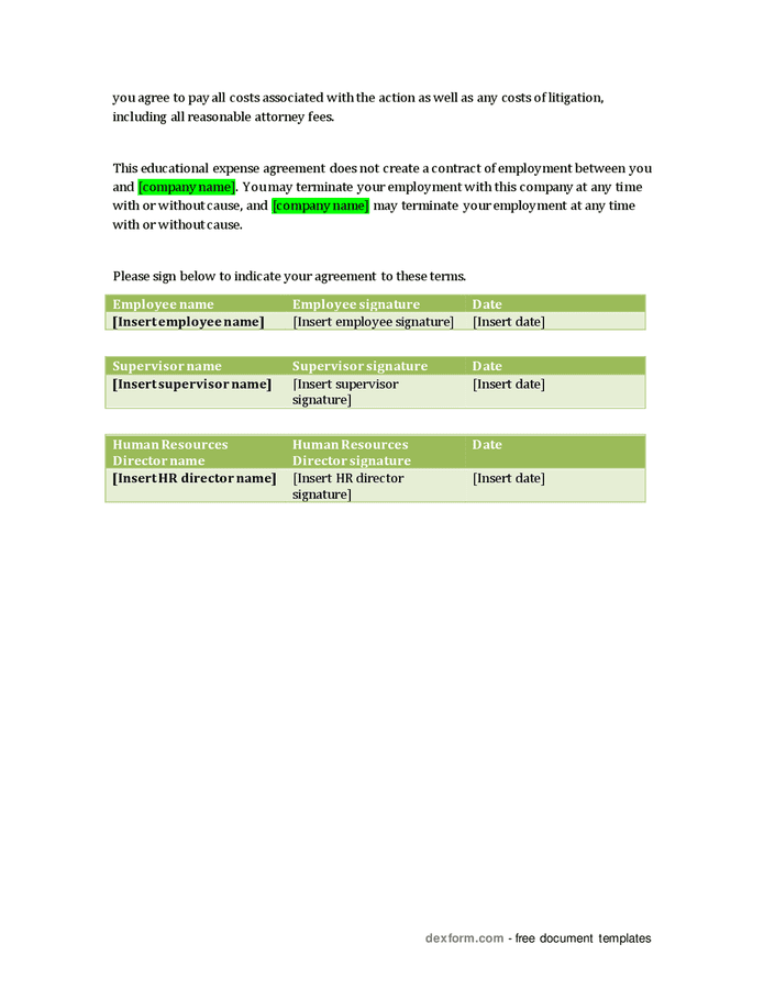 Educational expense agreement template in Word and Pdf formats page 2 Educational expense agreement template in Word and Pdf formats page 2