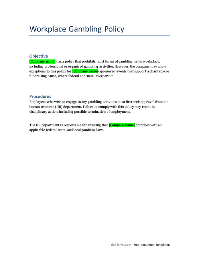 Workplace gambling policy in Word and Pdf formats