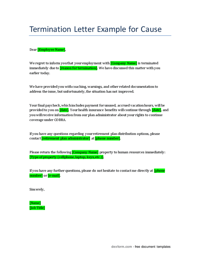 Termination For Cause Example Letter In Word And Pdf Formats Termination For Cause Example Letter In Word And Pdf Formats
