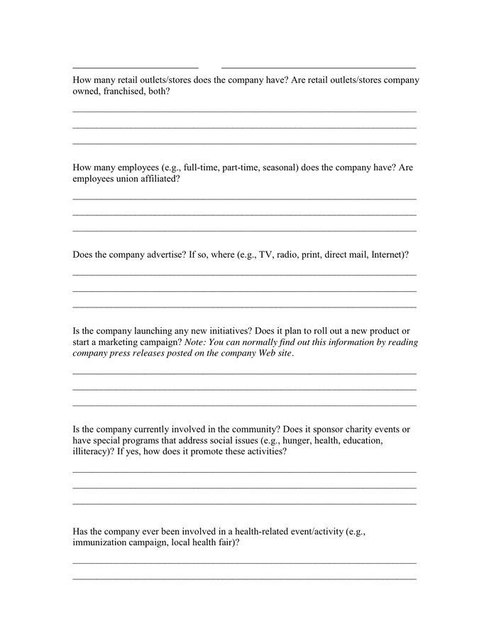 Company Profile Worksheet in Word and Pdf formats - page 2 of 3