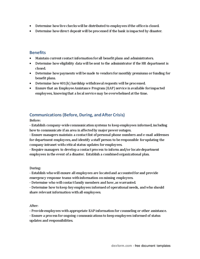 Emergency preparedness checklist for human resources in Word and Pdf