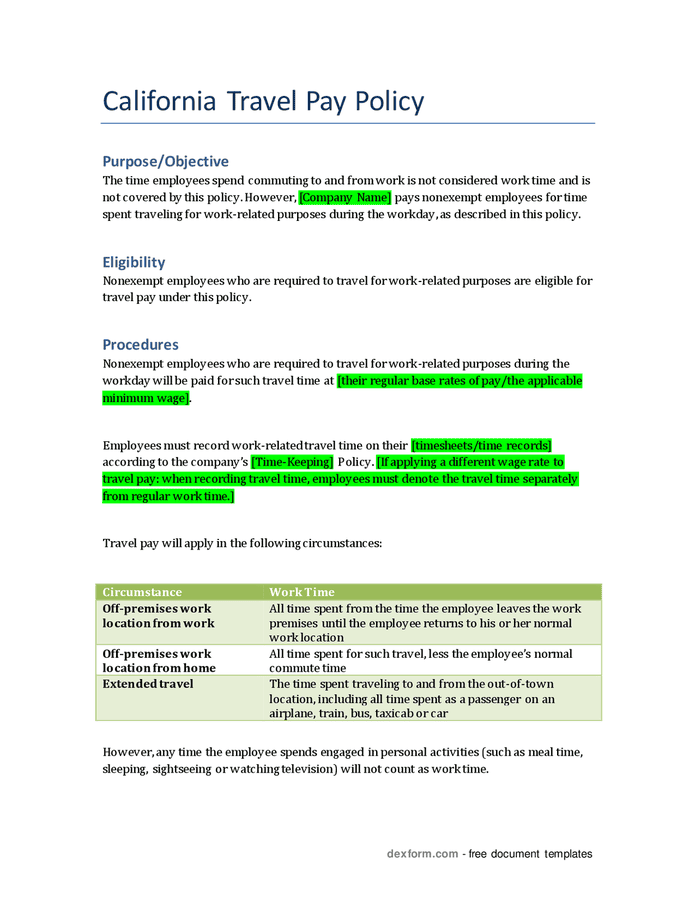 travel pay requirements california