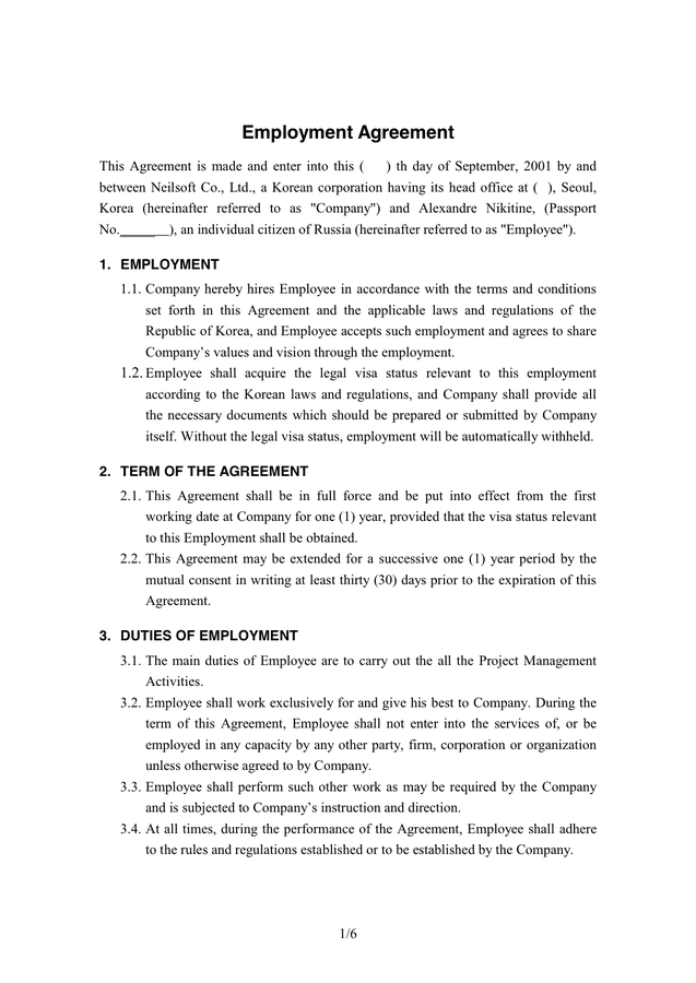 Employment Agreement Download Free Documents For PDF Word And Excel