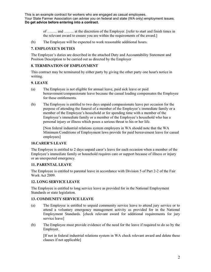 Employment contract in Word and Pdf formats - page 2 of 4