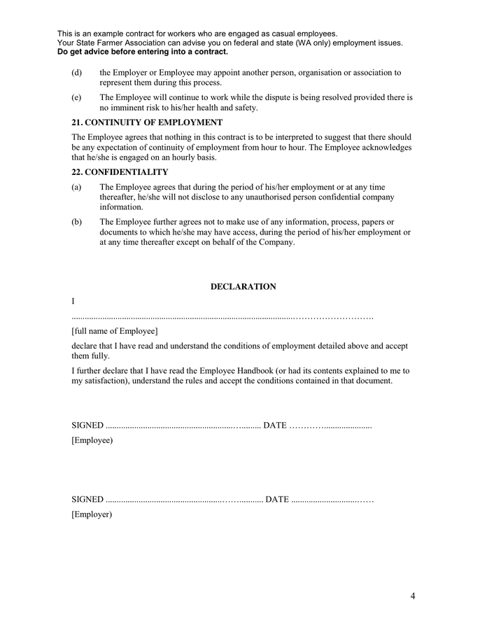 Employment contract in Word and Pdf formats - page 4 of 4