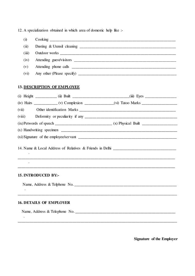 Domestic servant / employee verification form in Word and Pdf formats ...
