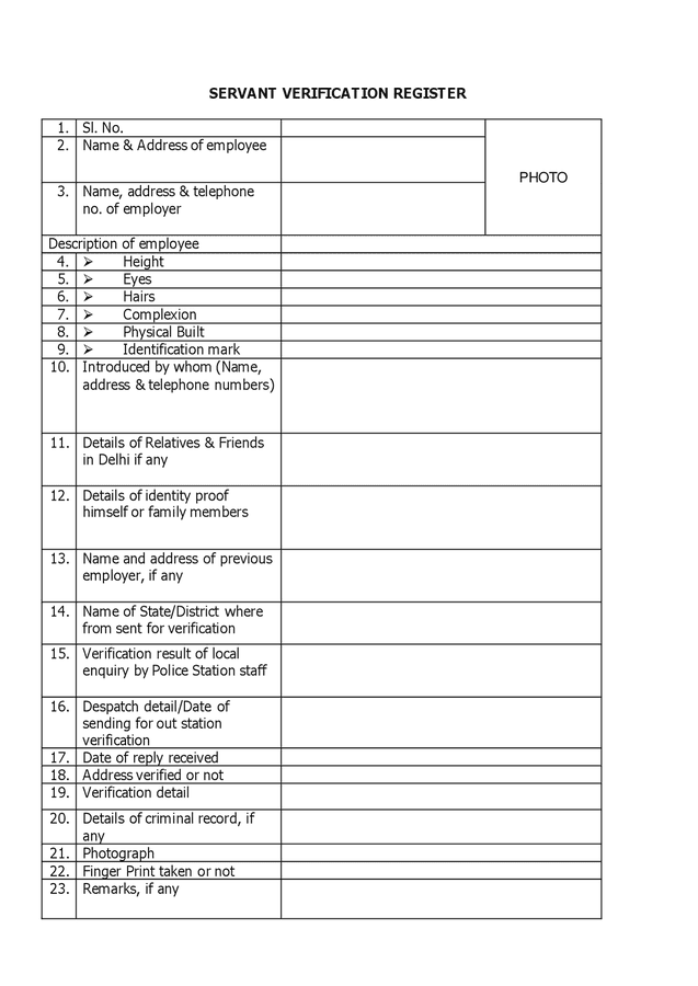 Domestic servant / employee verification form in Word and Pdf formats ...