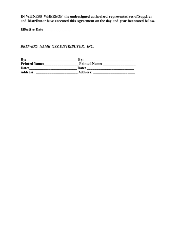 Beer distribution agreement in Word and Pdf formats page 3 of 4
