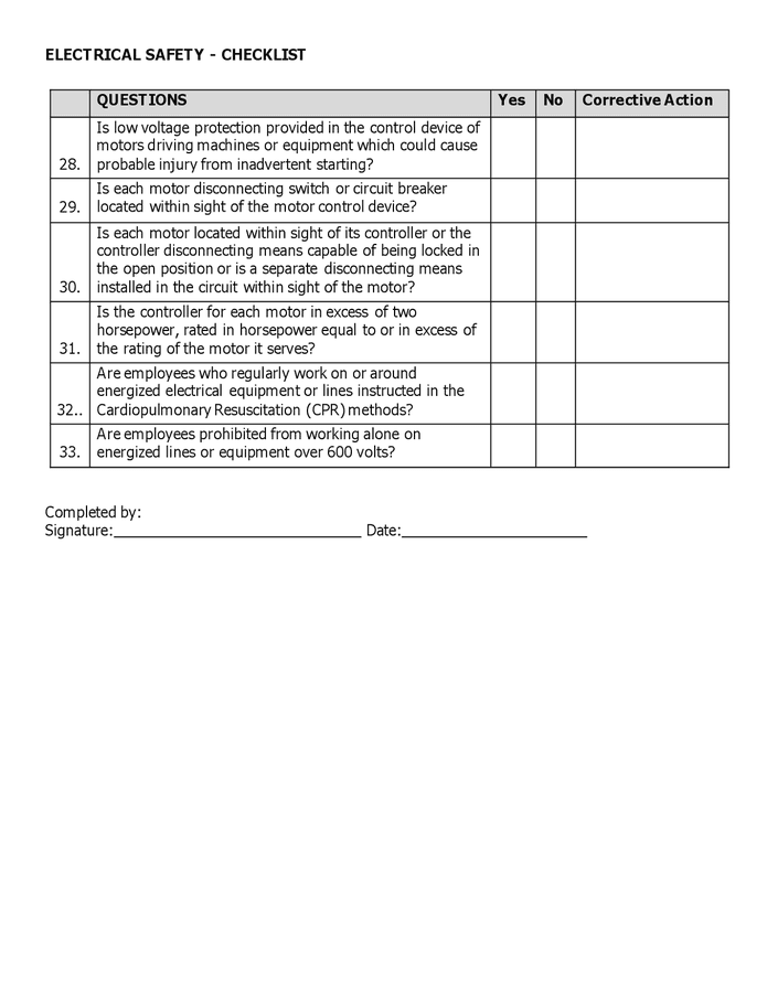 Electrical safety checklist in Word and Pdf formats - page 3 of 3