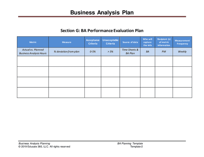 Business analysis planning template in Word and Pdf formats - page 14 of 15