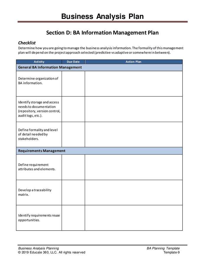 Business analysis planning template in Word and Pdf formats - page 9 of 15