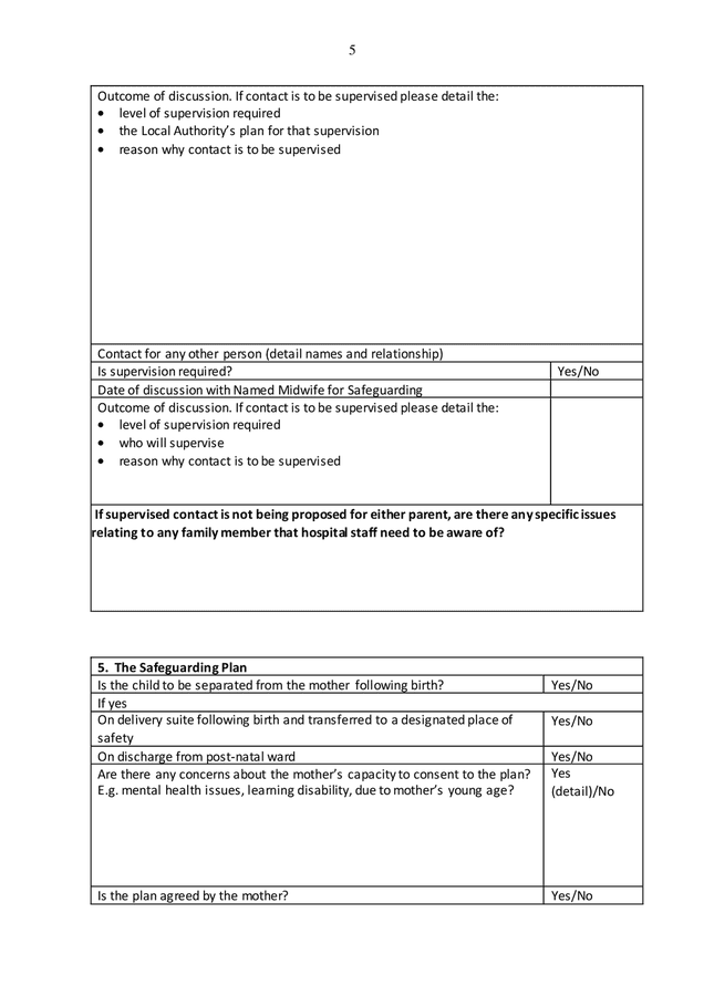 Safeguarding birth plan and discharge template in Word and Pdf formats ...