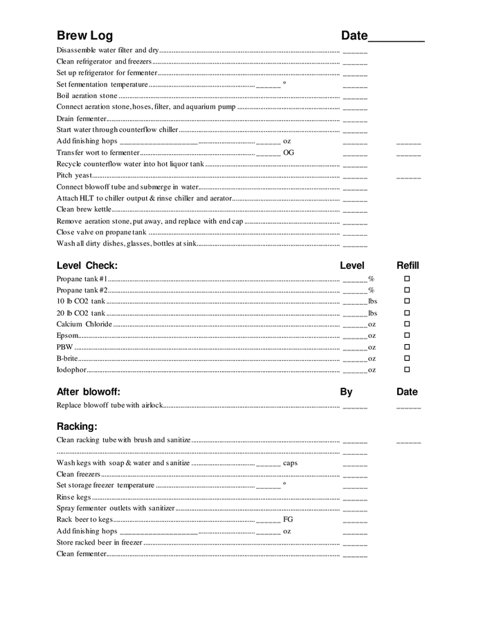 Brewing log form in Word and Pdf formats - page 2 of 2